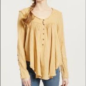 New Free People Sand Dune Linen Henley Long Sleeve Blouse Size Medium